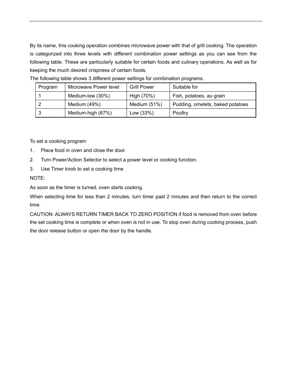 Combination cooking, Combination cooking operation, Operation | IFB Appliances 17PG1S User Manual | Page 8 / 9