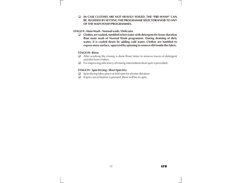 IFB Appliances SENORITA PLUS User Manual | Page 12 / 27