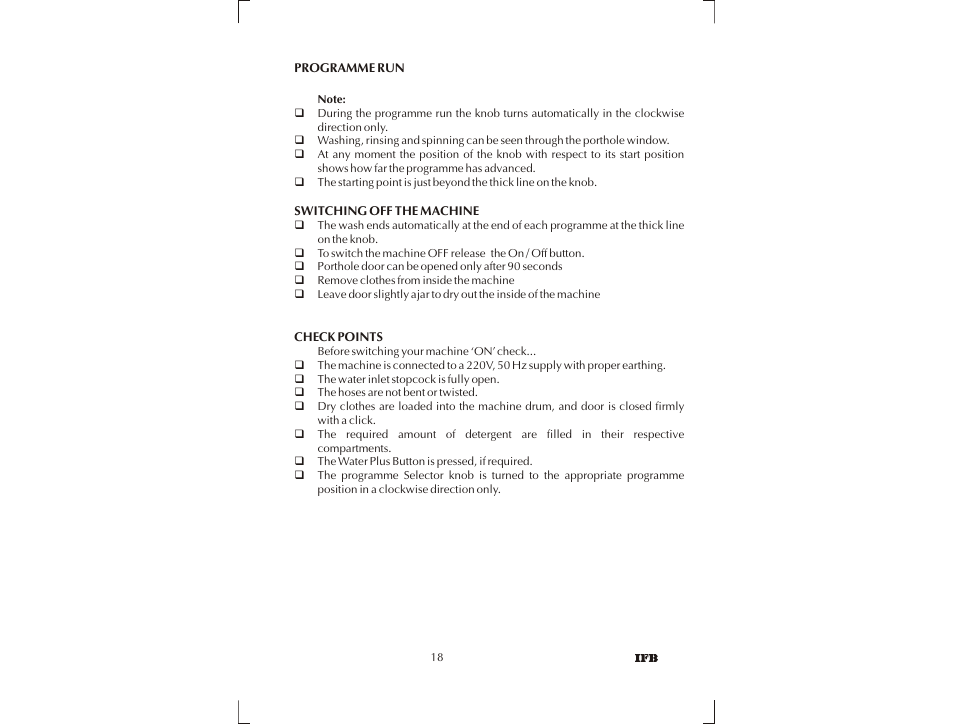 IFB Appliances SENORITA PLUS User Manual | Page 19 / 27