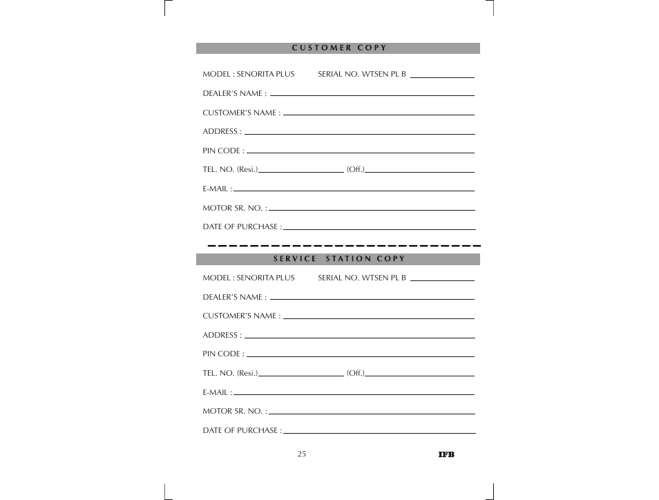 IFB Appliances SENORITA PLUS User Manual | Page 26 / 27