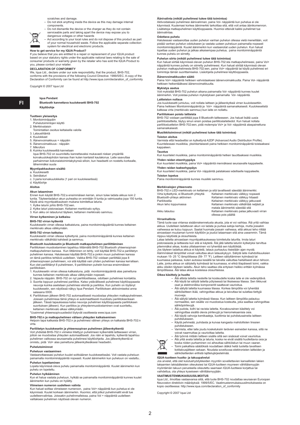 Iqua BHS-702 User Manual | Page 2 / 15