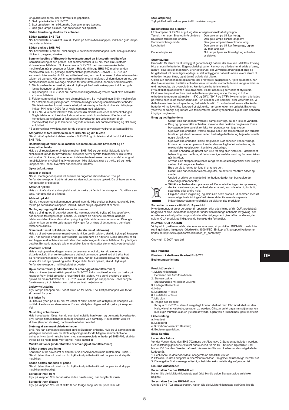Iqua BHS-702 User Manual | Page 5 / 15