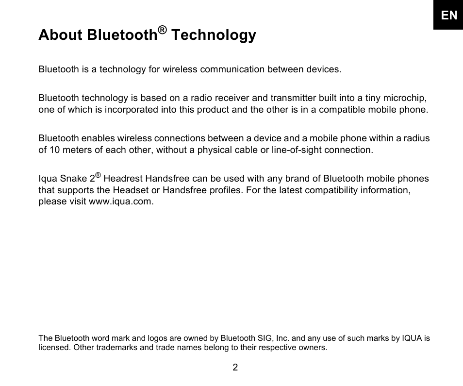 About bluetooth, Technology | Iqua Snake 2 User Manual | Page 3 / 20