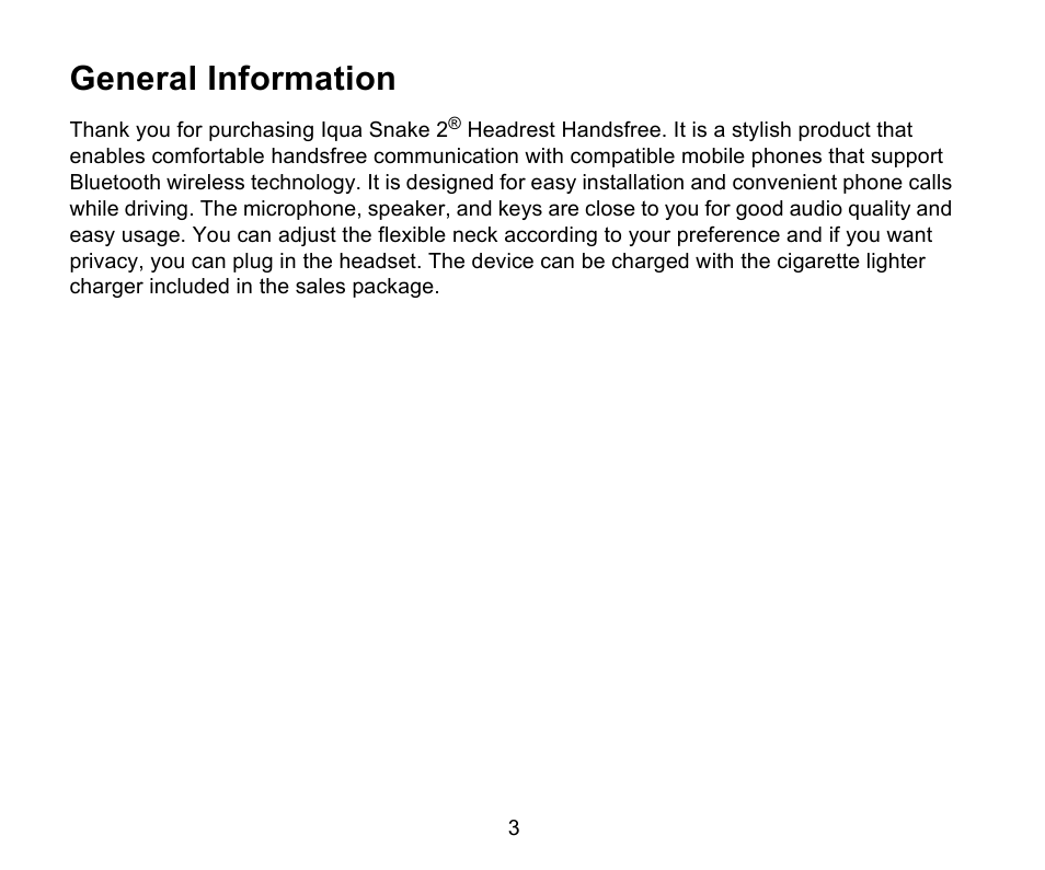 General information | Iqua Snake 2 User Manual | Page 4 / 20