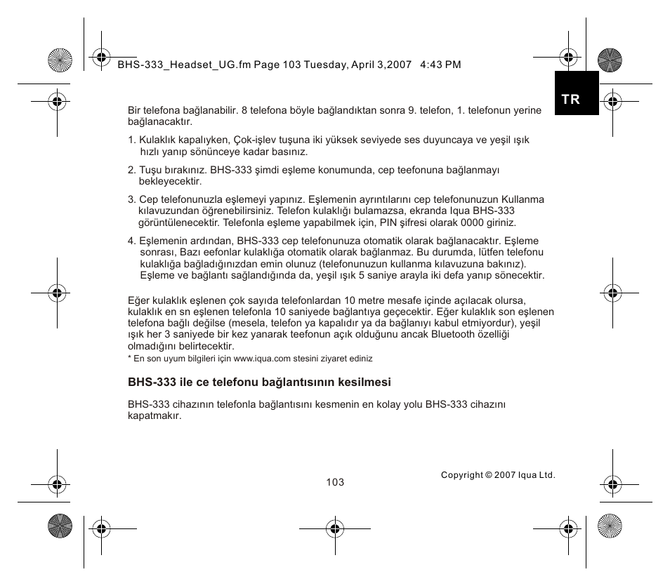 页面 3 | Iqua Bluetooth BHS-333 User Manual | Page 103 / 128