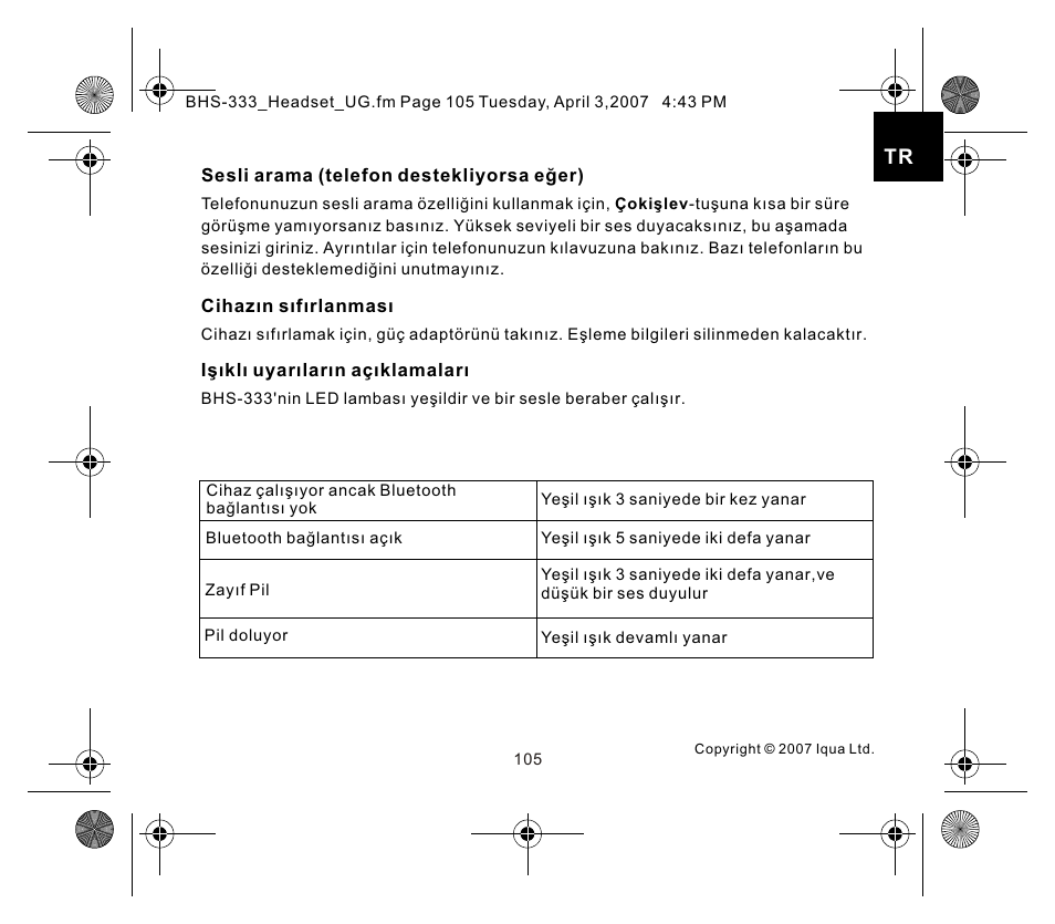 页面 5 | Iqua Bluetooth BHS-333 User Manual | Page 105 / 128