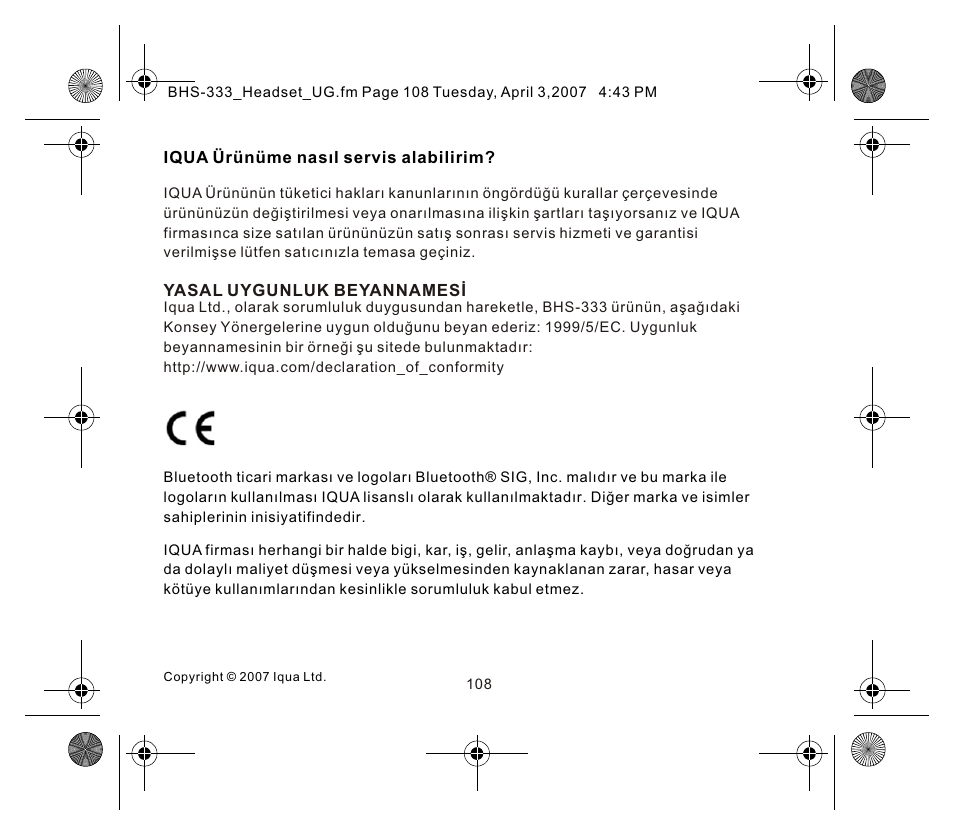 页面 8 | Iqua Bluetooth BHS-333 User Manual | Page 108 / 128