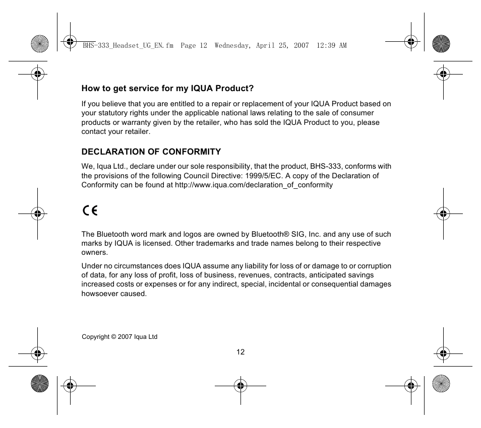 Iqua Bluetooth BHS-333 User Manual | Page 12 / 128