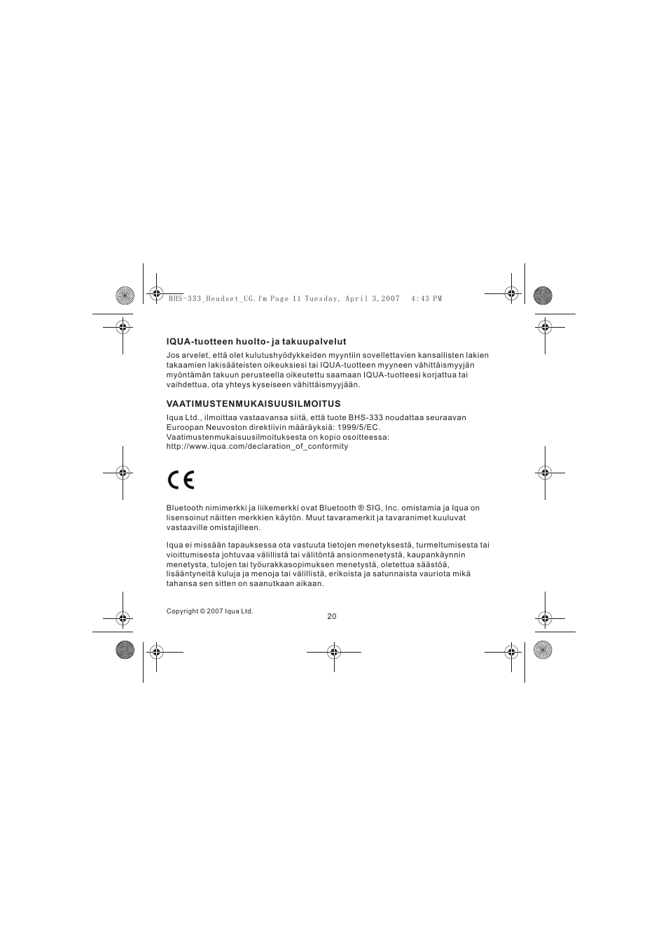 Iqua Bluetooth BHS-333 User Manual | Page 20 / 128