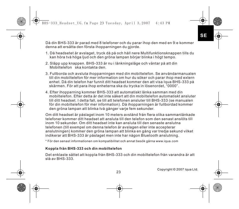 Iqua Bluetooth BHS-333 User Manual | Page 23 / 128