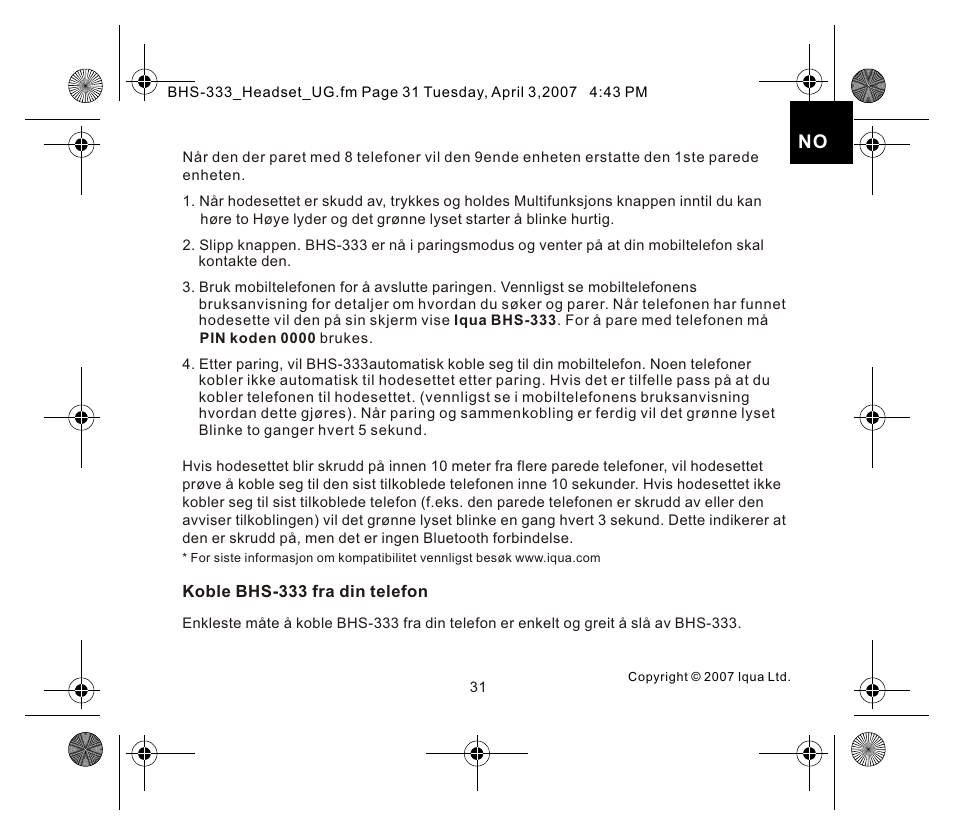 页面 3 | Iqua Bluetooth BHS-333 User Manual | Page 31 / 128