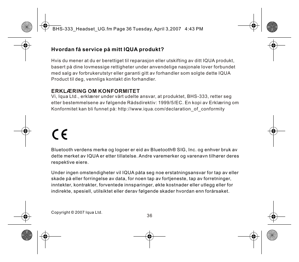 页面 8 | Iqua Bluetooth BHS-333 User Manual | Page 36 / 128