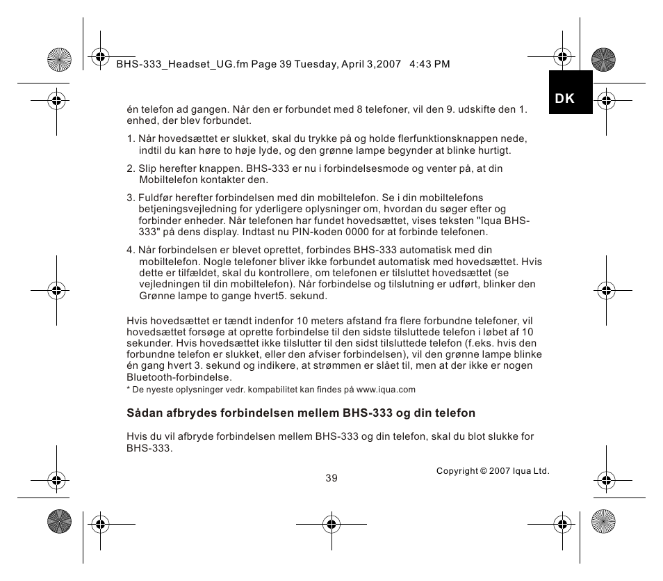 页面 3 | Iqua Bluetooth BHS-333 User Manual | Page 39 / 128