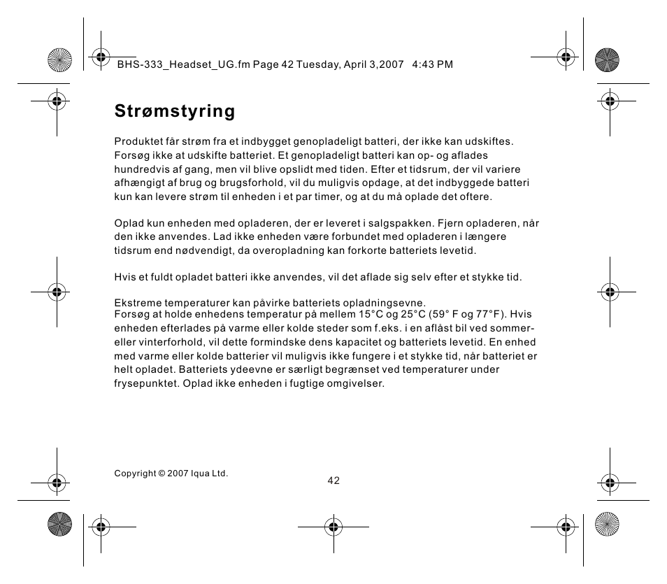 页面 6, Strømstyring | Iqua Bluetooth BHS-333 User Manual | Page 42 / 128