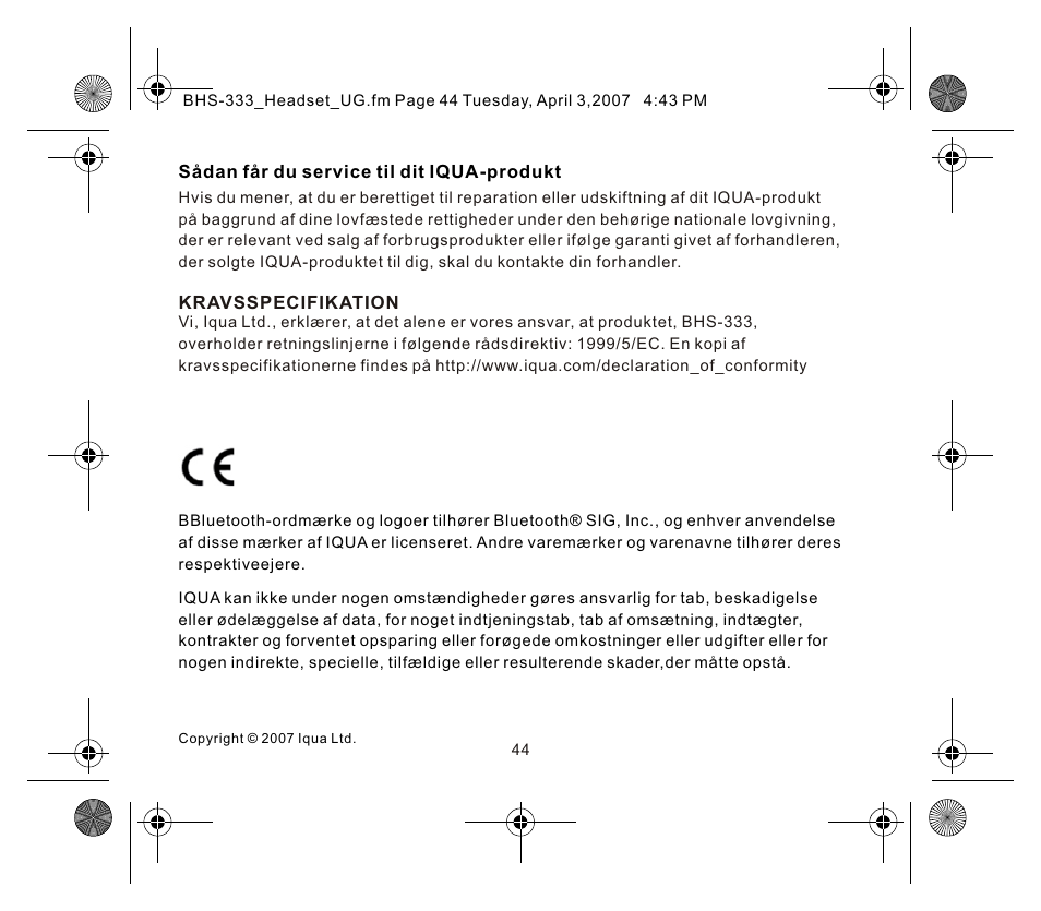 页面 8 | Iqua Bluetooth BHS-333 User Manual | Page 44 / 128