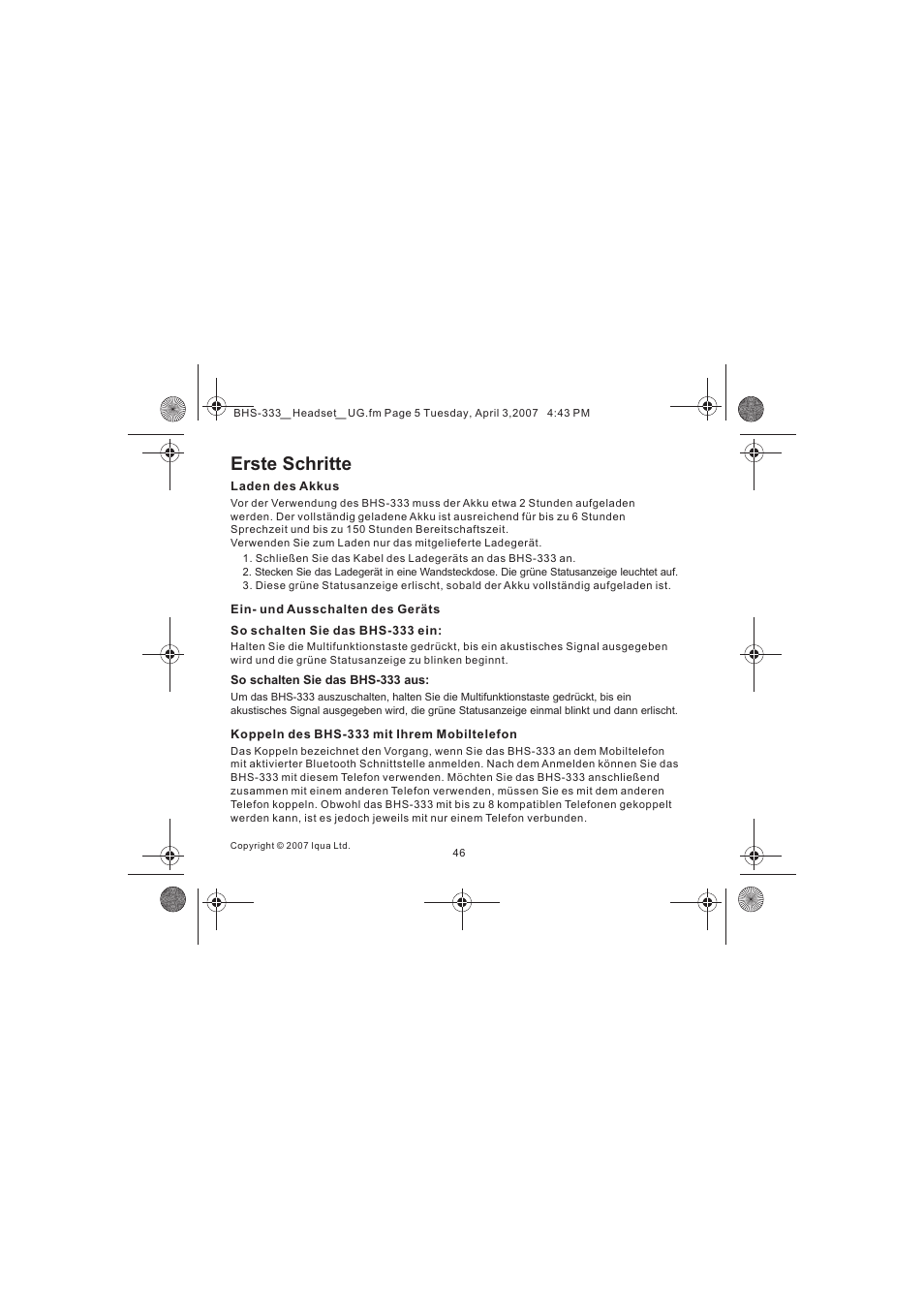 Erste schritte | Iqua Bluetooth BHS-333 User Manual | Page 46 / 128