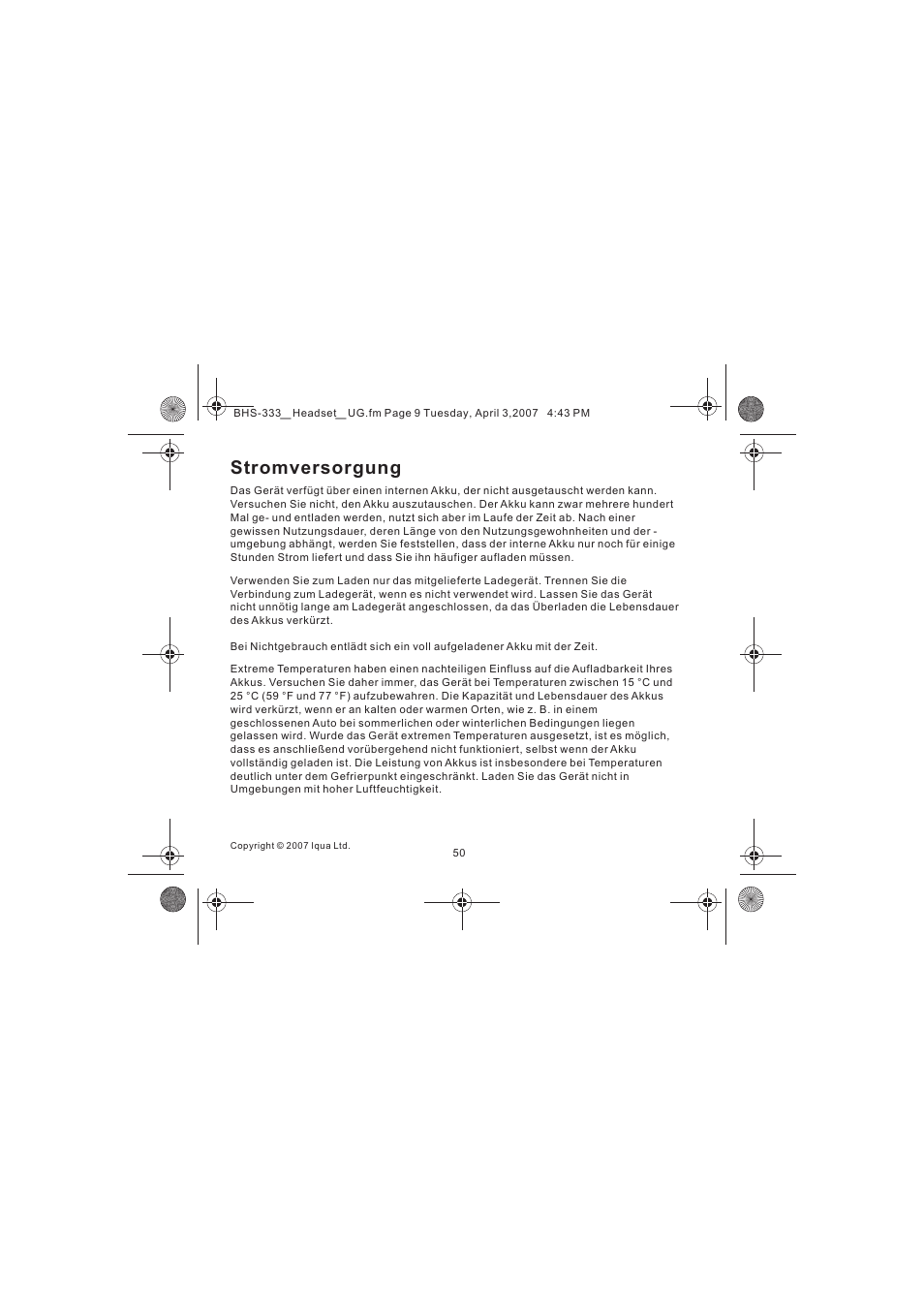 Stromversorgung | Iqua Bluetooth BHS-333 User Manual | Page 50 / 128