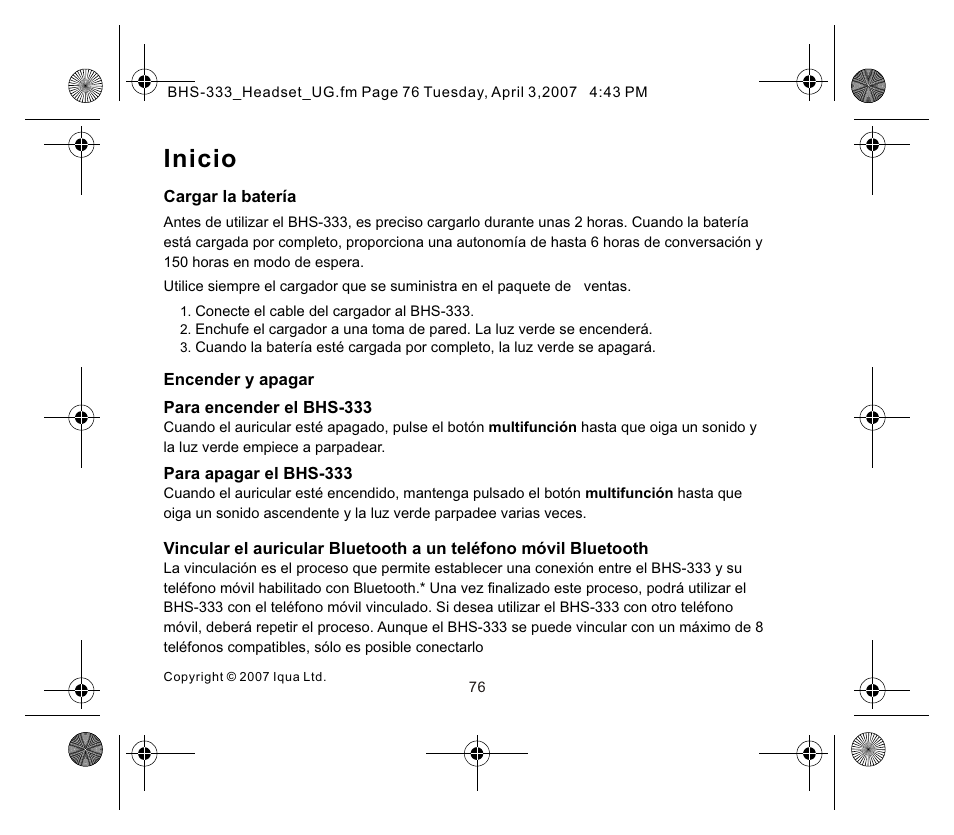 页面 2, Inicio | Iqua Bluetooth BHS-333 User Manual | Page 76 / 128