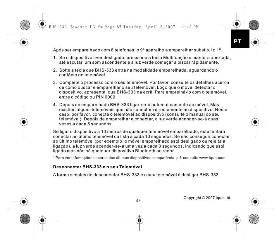 Iqua Bluetooth BHS-333 User Manual | Page 87 / 128