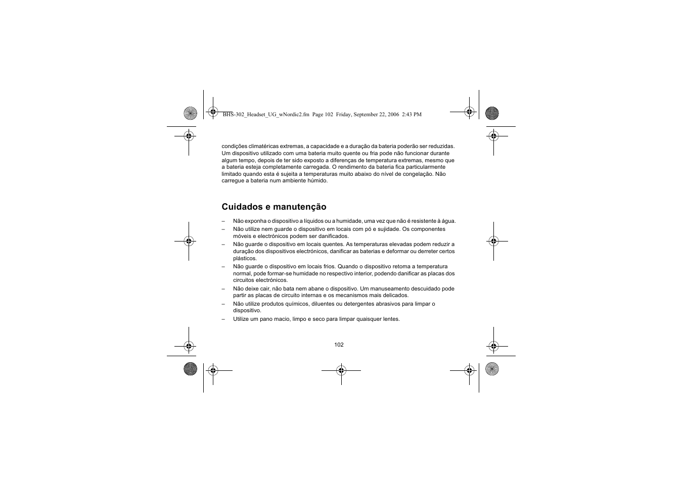 Cuidados e manutenção | Iqua BHS-302 User Manual | Page 102 / 148