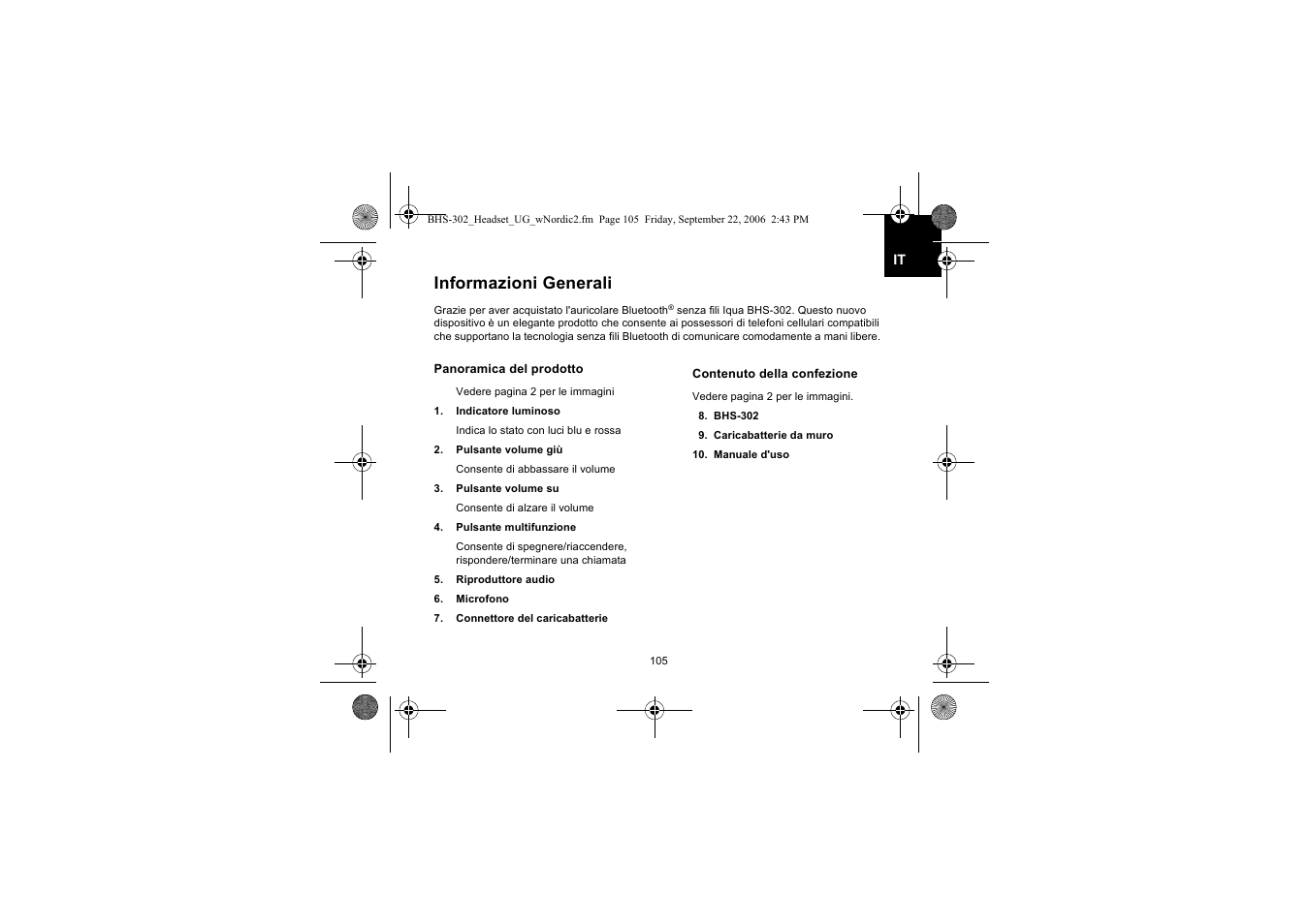 Informazioni generali | Iqua BHS-302 User Manual | Page 105 / 148