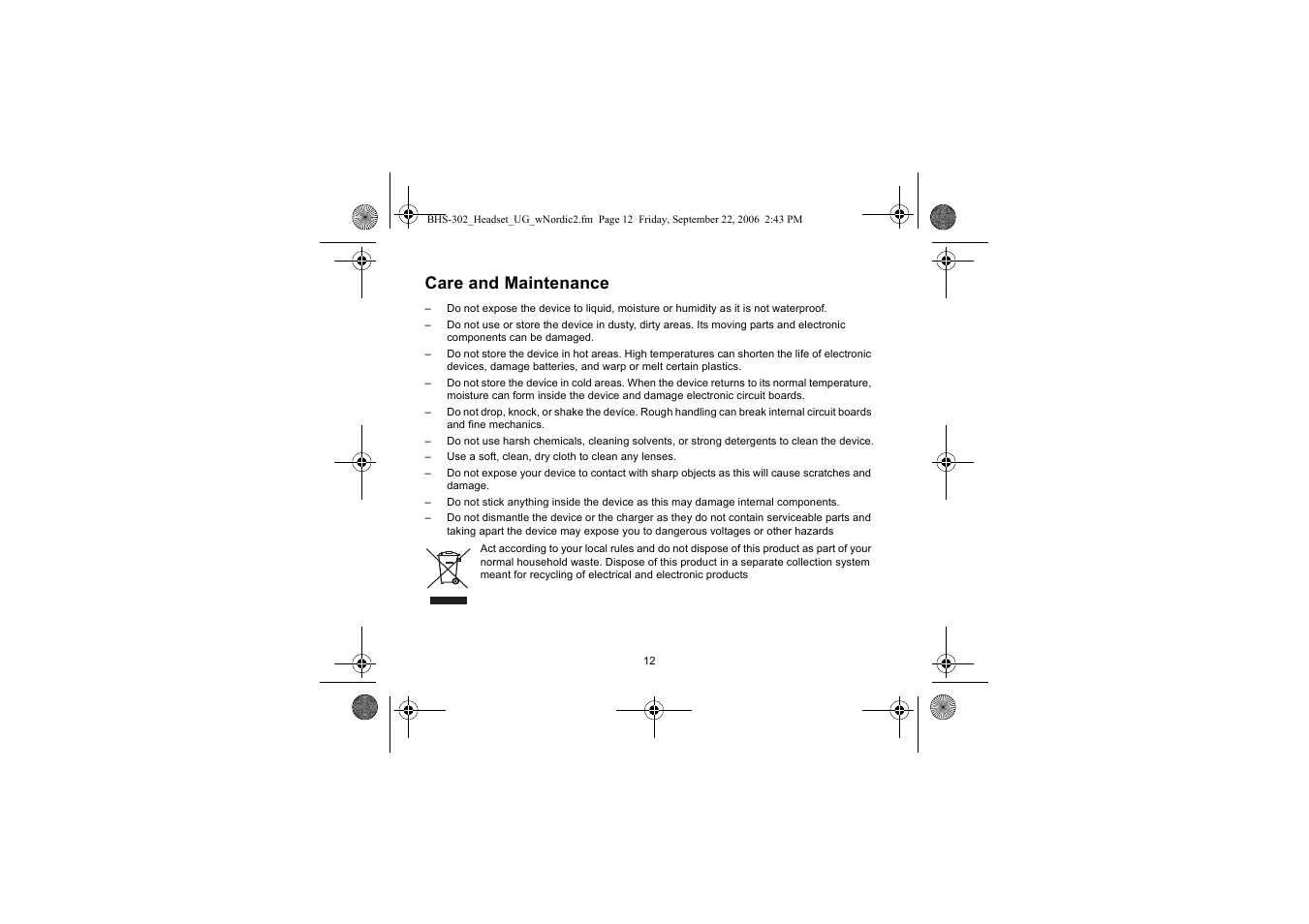 Care and maintenance | Iqua BHS-302 User Manual | Page 12 / 148