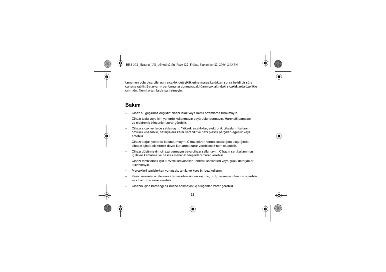 Bakım | Iqua BHS-302 User Manual | Page 122 / 148