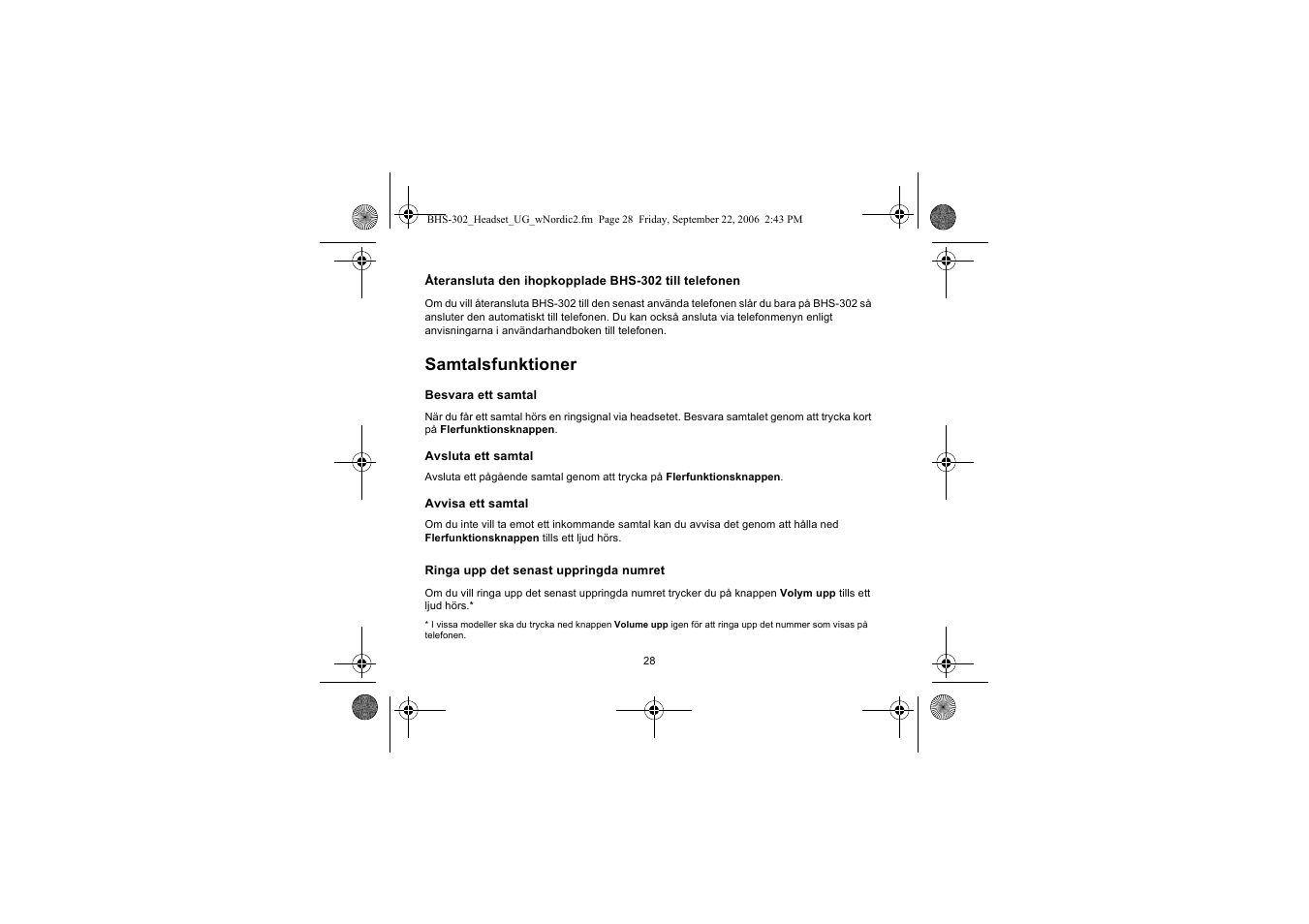 Samtalsfunktioner | Iqua BHS-302 User Manual | Page 28 / 148