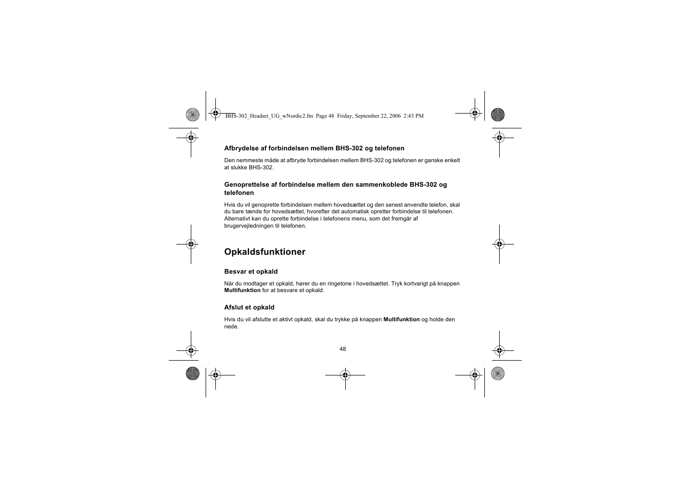 Opkaldsfunktioner | Iqua BHS-302 User Manual | Page 48 / 148