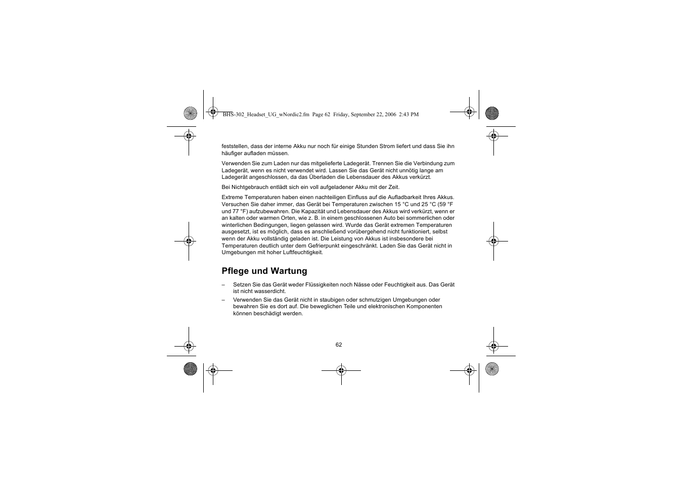 Pflege und wartung | Iqua BHS-302 User Manual | Page 62 / 148