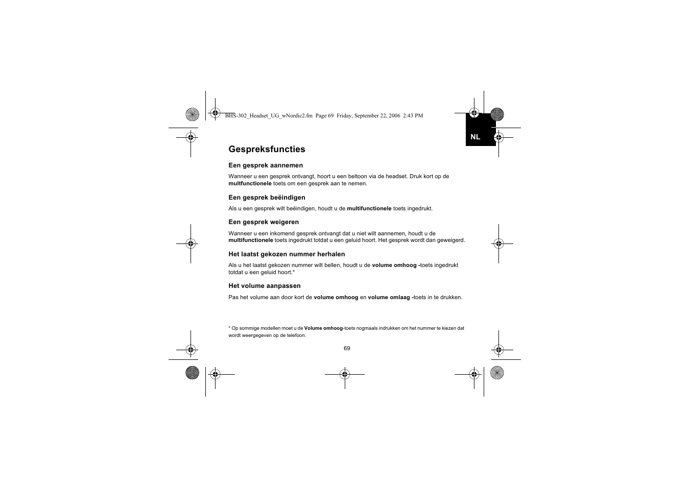 Gespreksfuncties | Iqua BHS-302 User Manual | Page 69 / 148