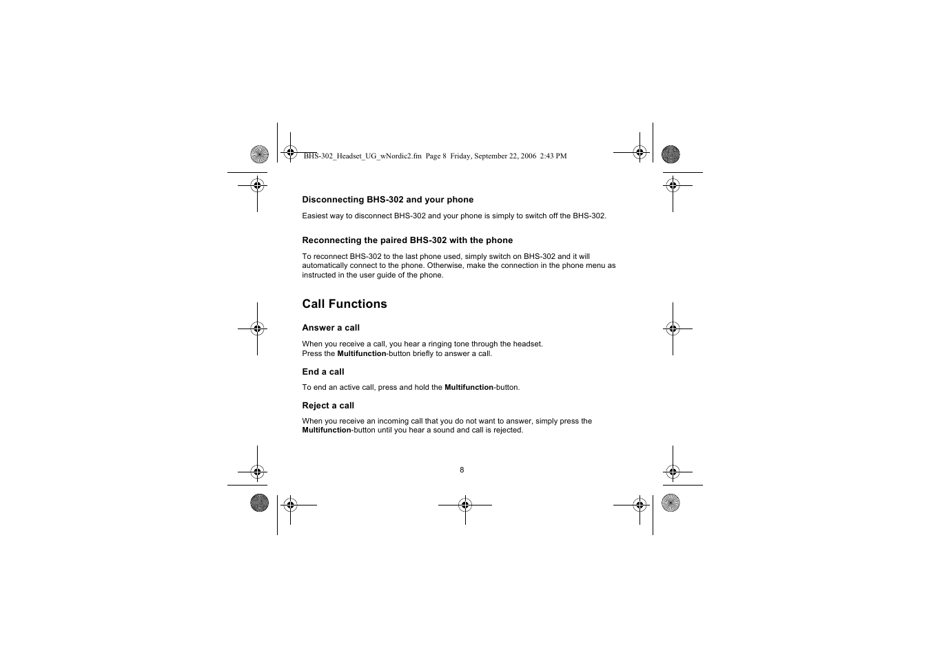 Call functions | Iqua BHS-302 User Manual | Page 8 / 148
