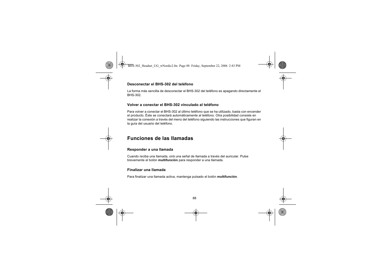 Funciones de las llamadas | Iqua BHS-302 User Manual | Page 88 / 148