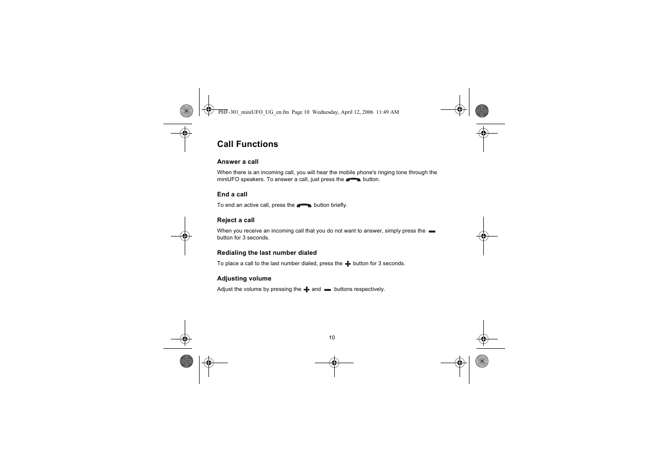 Call functions | Iqua PHF-301 User Manual | Page 11 / 21