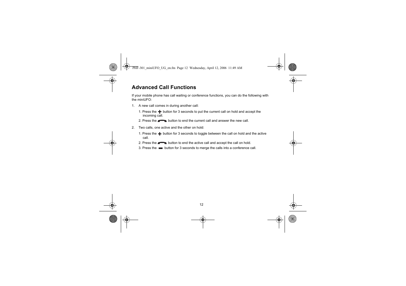 Advanced call functions | Iqua PHF-301 User Manual | Page 13 / 21