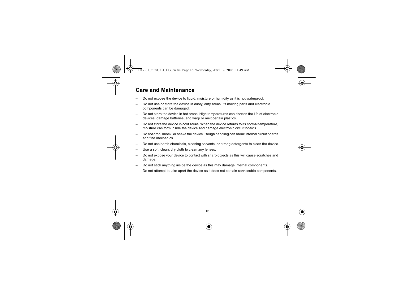 Care and maintenance | Iqua PHF-301 User Manual | Page 17 / 21