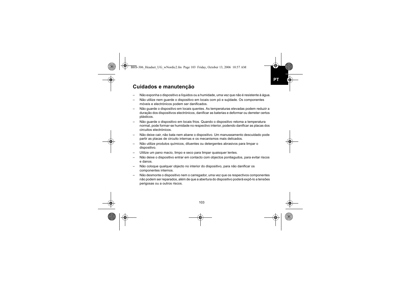 Cuidados e manutenção | Iqua BHS-306 User Manual | Page 103 / 148