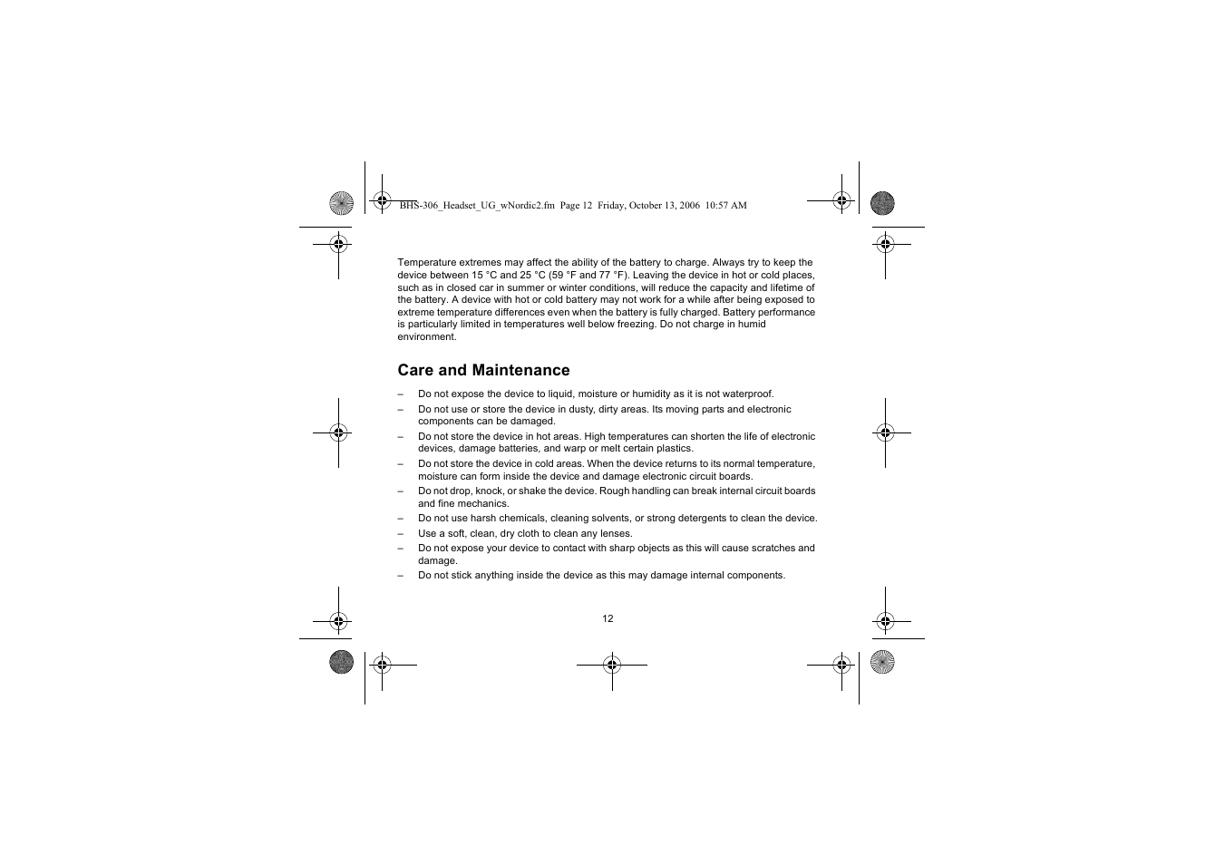 Care and maintenance | Iqua BHS-306 User Manual | Page 12 / 148