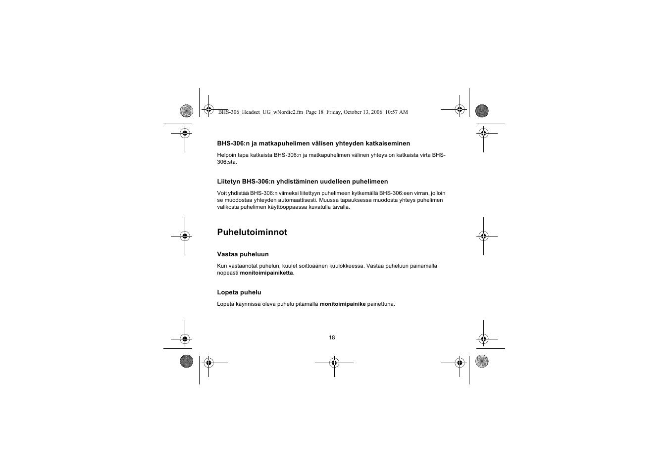 Puhelutoiminnot | Iqua BHS-306 User Manual | Page 18 / 148
