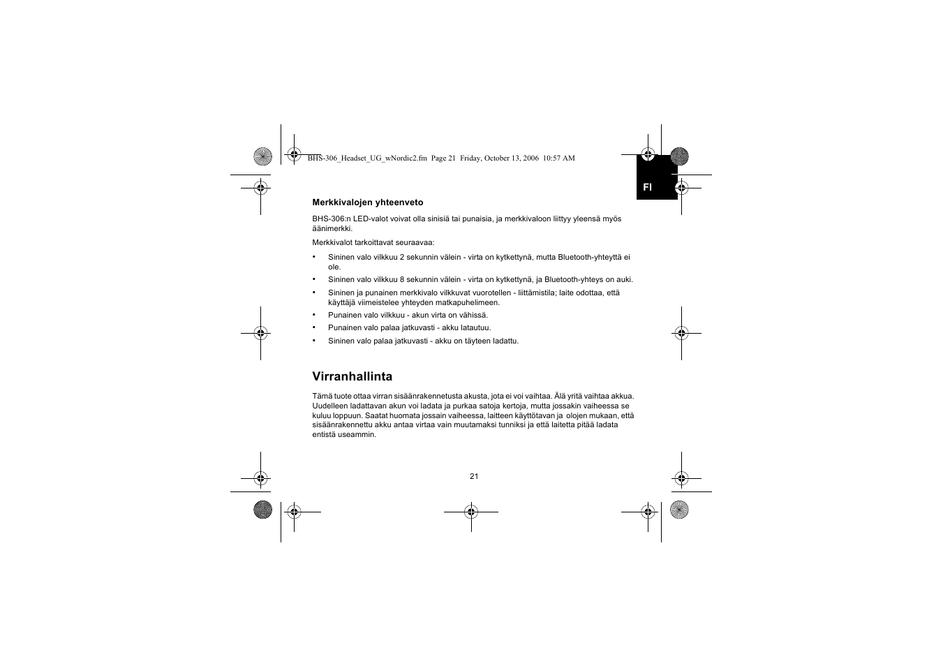 Virranhallinta | Iqua BHS-306 User Manual | Page 21 / 148