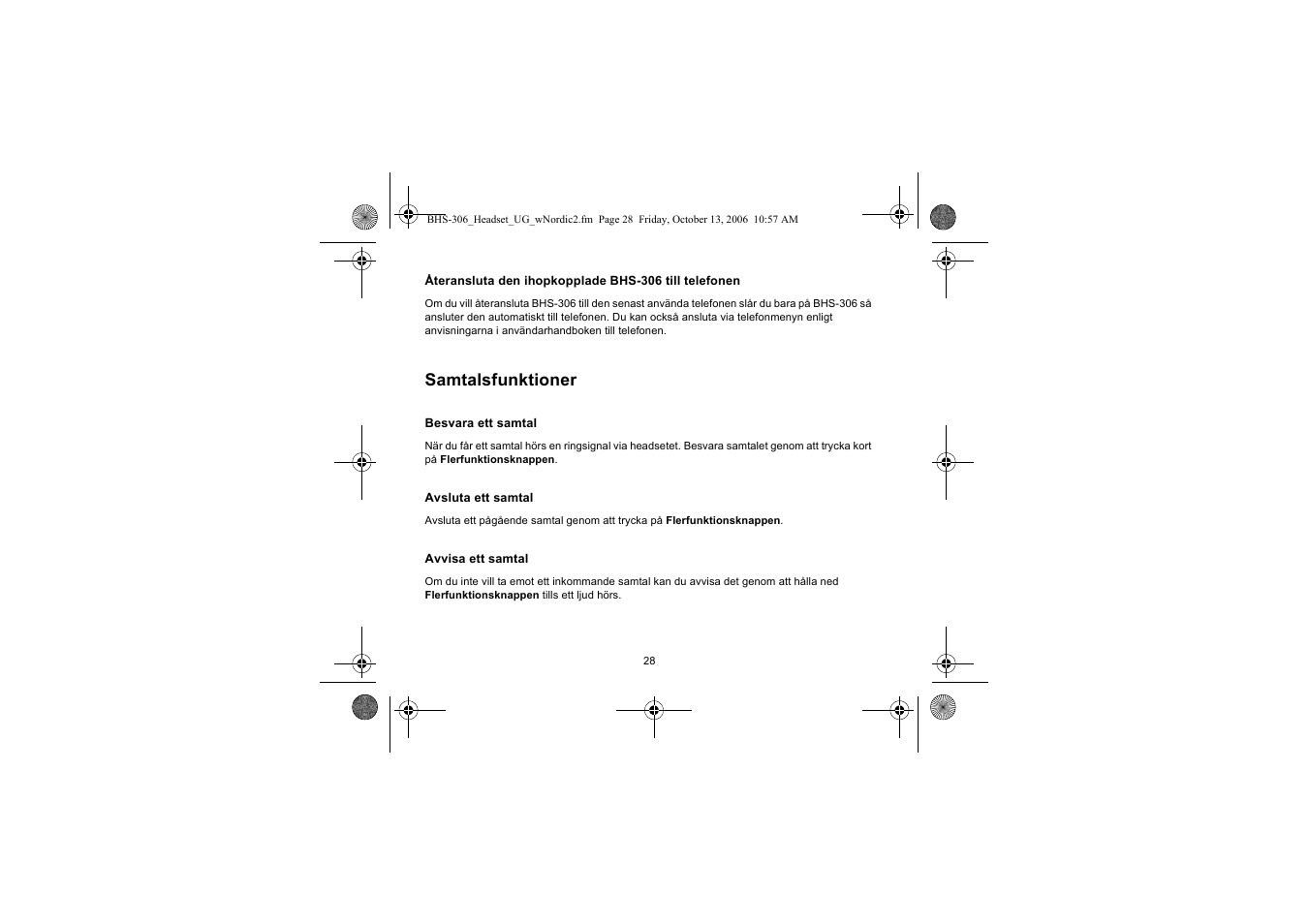 Samtalsfunktioner | Iqua BHS-306 User Manual | Page 28 / 148