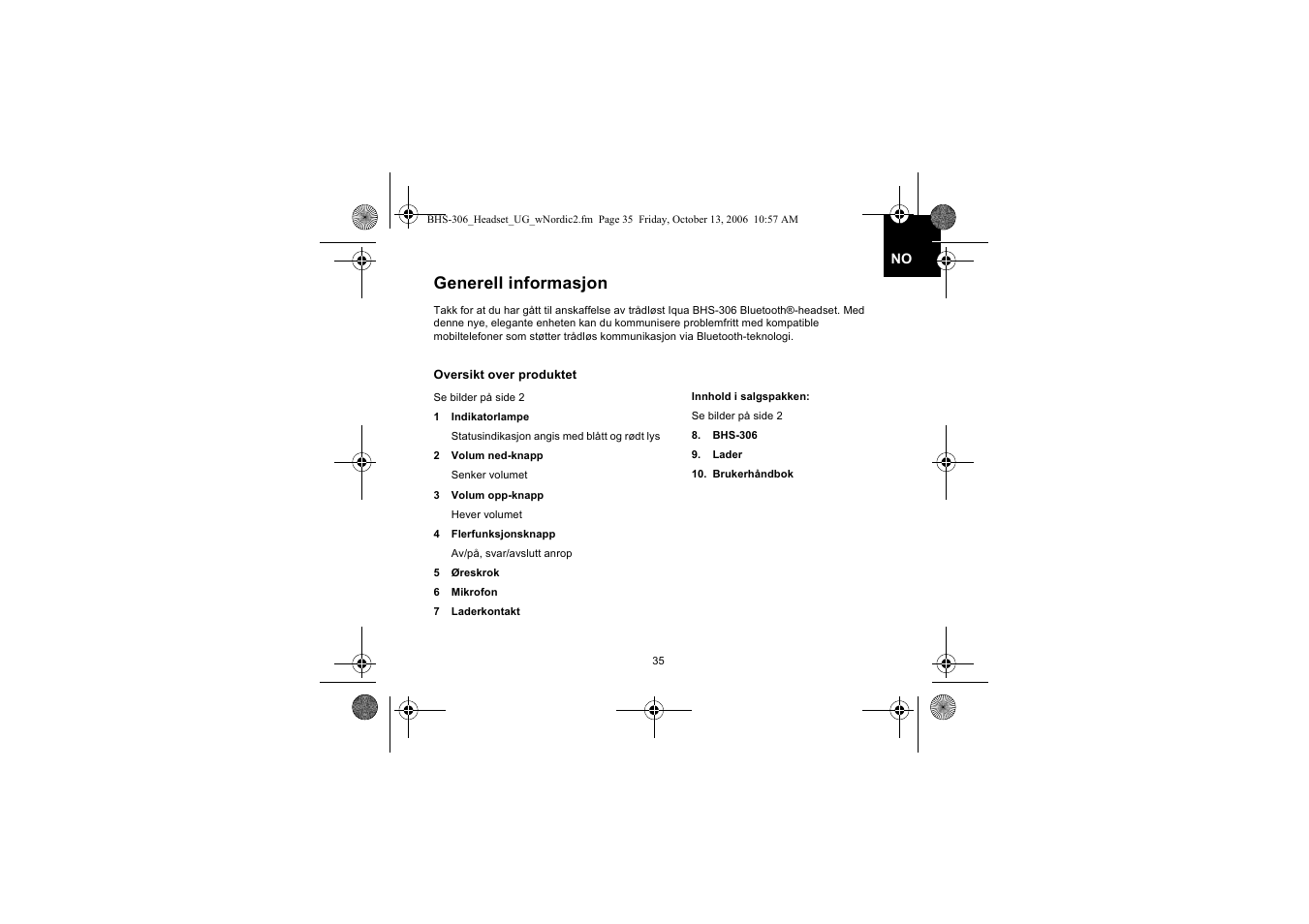 Generell informasjon | Iqua BHS-306 User Manual | Page 35 / 148