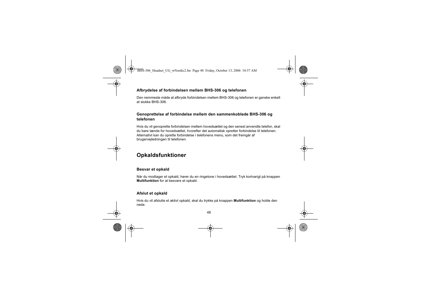 Opkaldsfunktioner | Iqua BHS-306 User Manual | Page 48 / 148