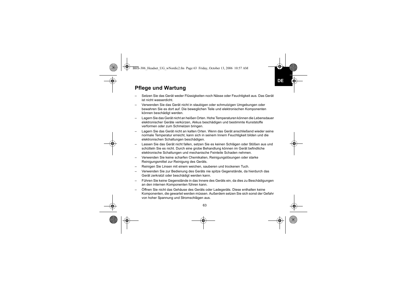 Pflege und wartung | Iqua BHS-306 User Manual | Page 63 / 148