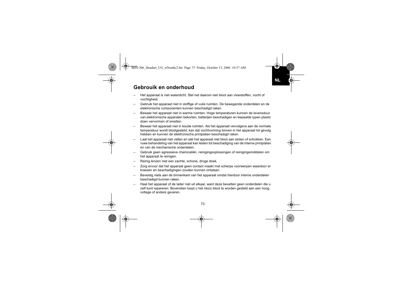 Gebrouik en onderhoud | Iqua BHS-306 User Manual | Page 73 / 148