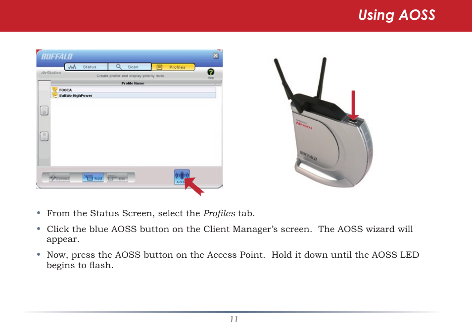 Using aoss | Infinity Wireless USB Adapter WLI-U2-G300N User Manual | Page 11 / 43