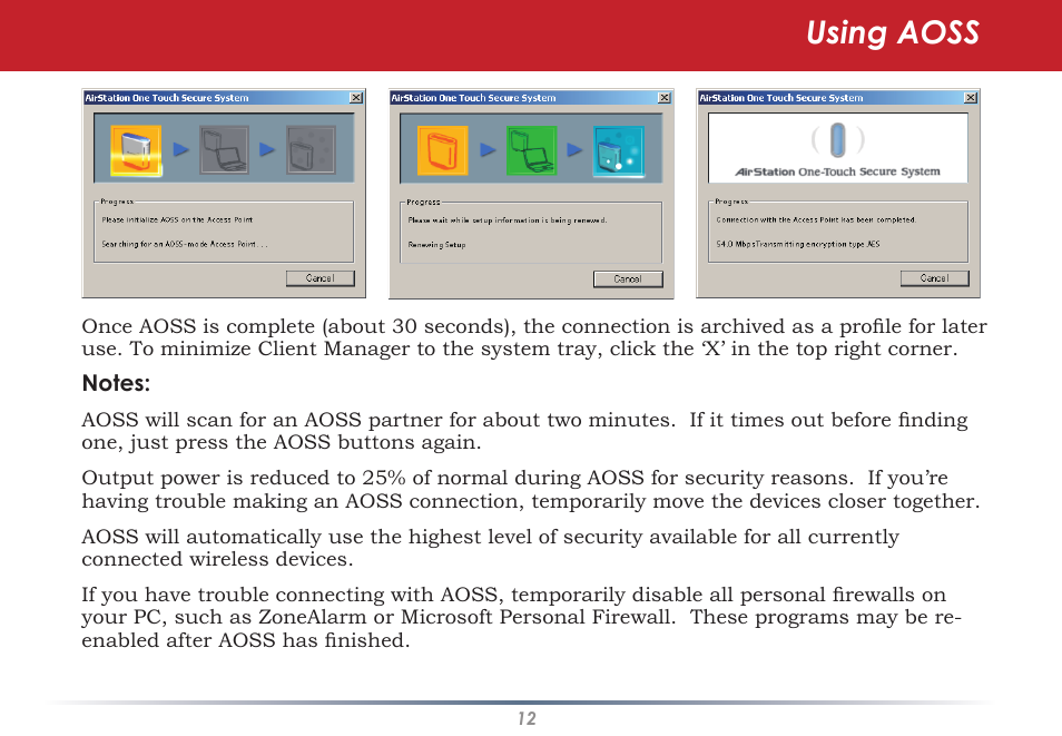 Using aoss | Infinity Wireless USB Adapter WLI-U2-G300N User Manual | Page 12 / 43