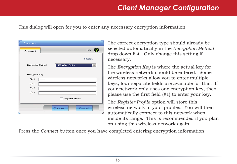 Client manager configuration | Infinity Wireless USB Adapter WLI-U2-G300N User Manual | Page 16 / 43