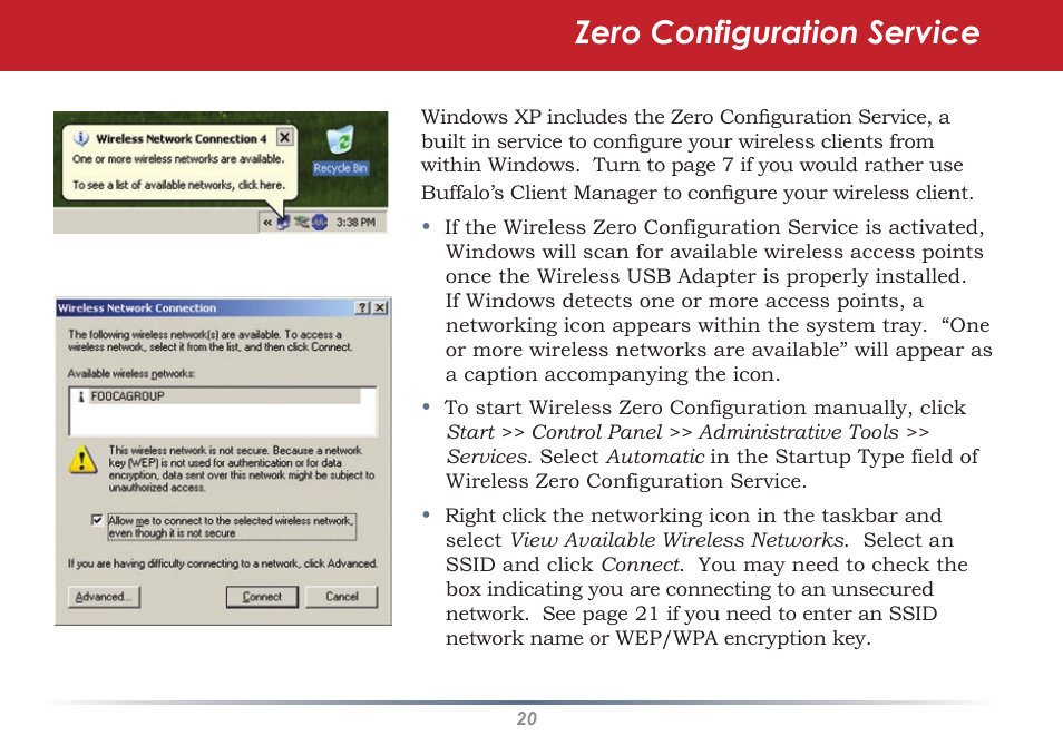 Zero configuration service | Infinity Wireless USB Adapter WLI-U2-G300N User Manual | Page 20 / 43