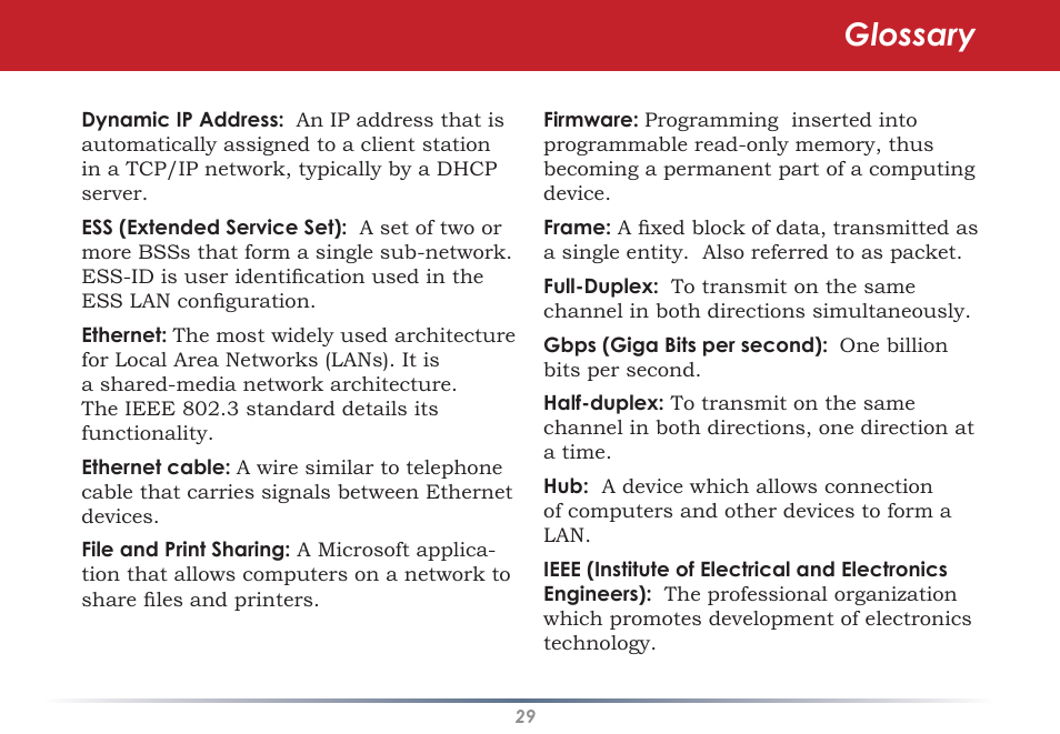 Glossary | Infinity Wireless USB Adapter WLI-U2-G300N User Manual | Page 29 / 43